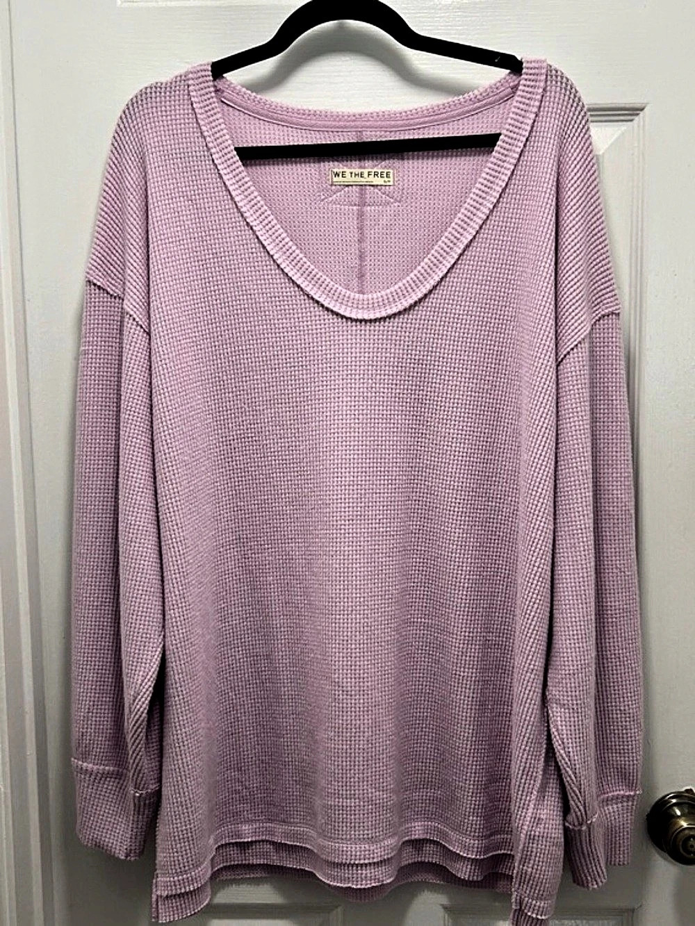 Free People We The Free Coast 2 Coast Oversized Thermal Waffle Top Blush Lilac S